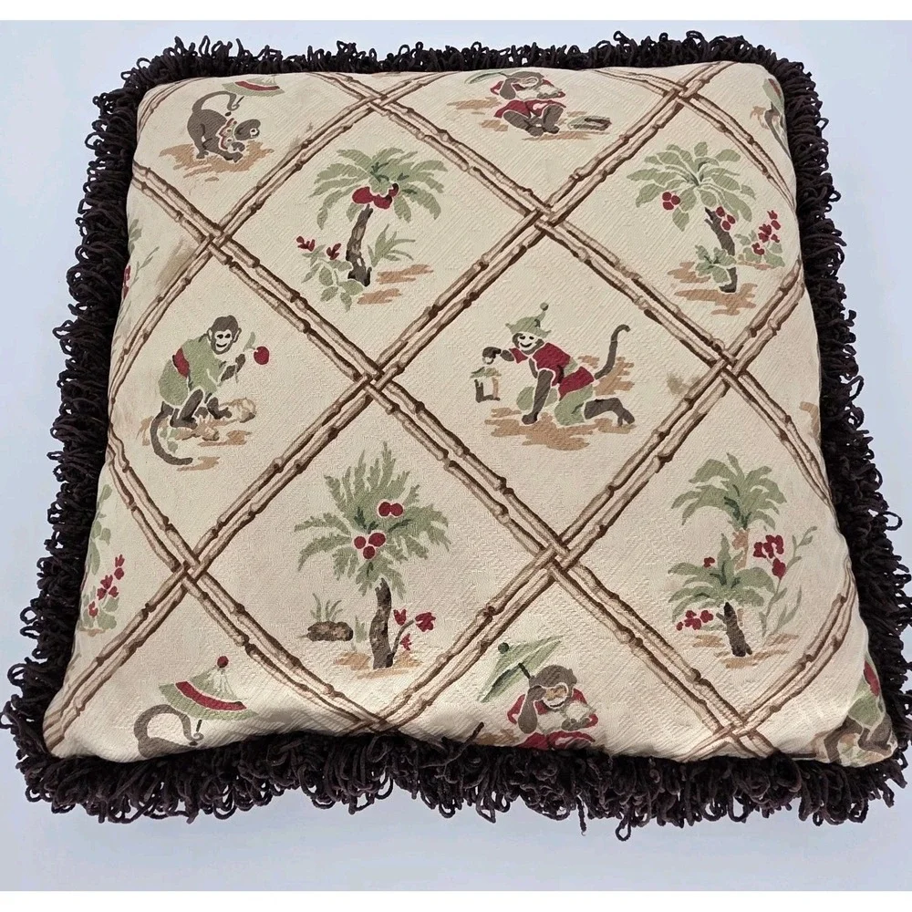 Vintage Asian Chinoiserie‎ Tropical Monkey Throw Pillow 16